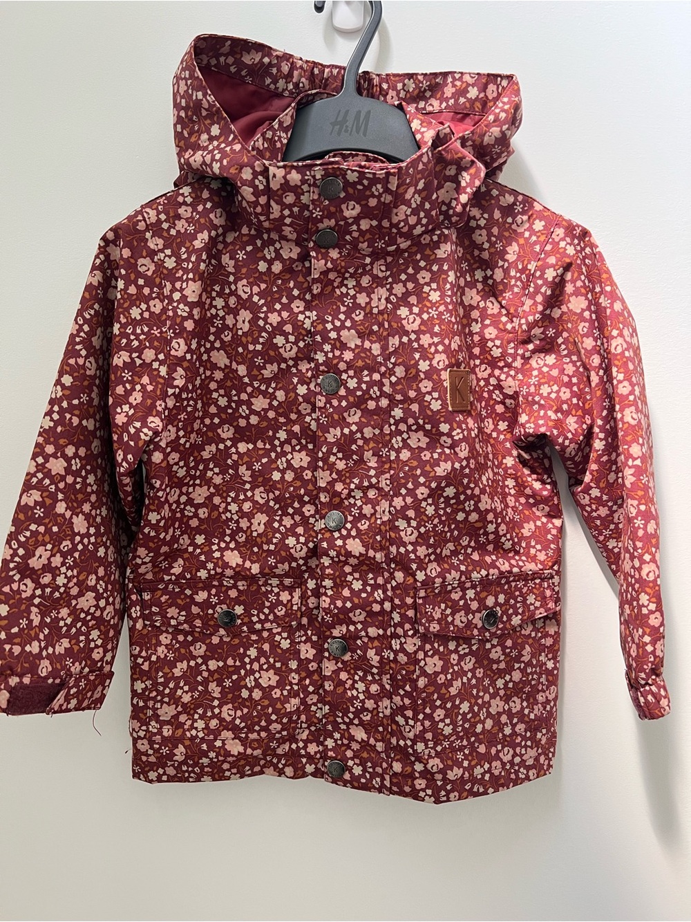 KULING Kids Stockholm Shell Floral Hooded Raincoat - Burgundy & Cream